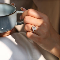 IGI certified elongated cushion cut ring with lab grown diamond.