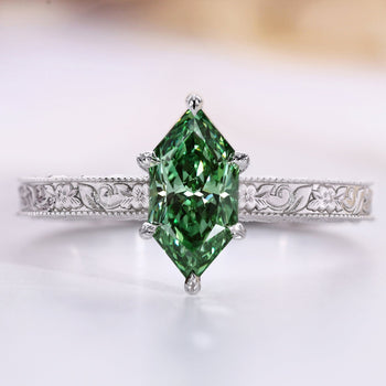 Green Dutch marquise diamond ring in Art Deco style.