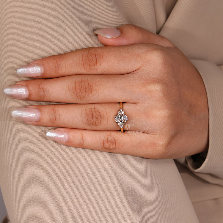 Handmade jewelry with oval and side diamonds.