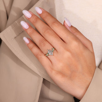 Leaf style pave ring featuring intricate design details.