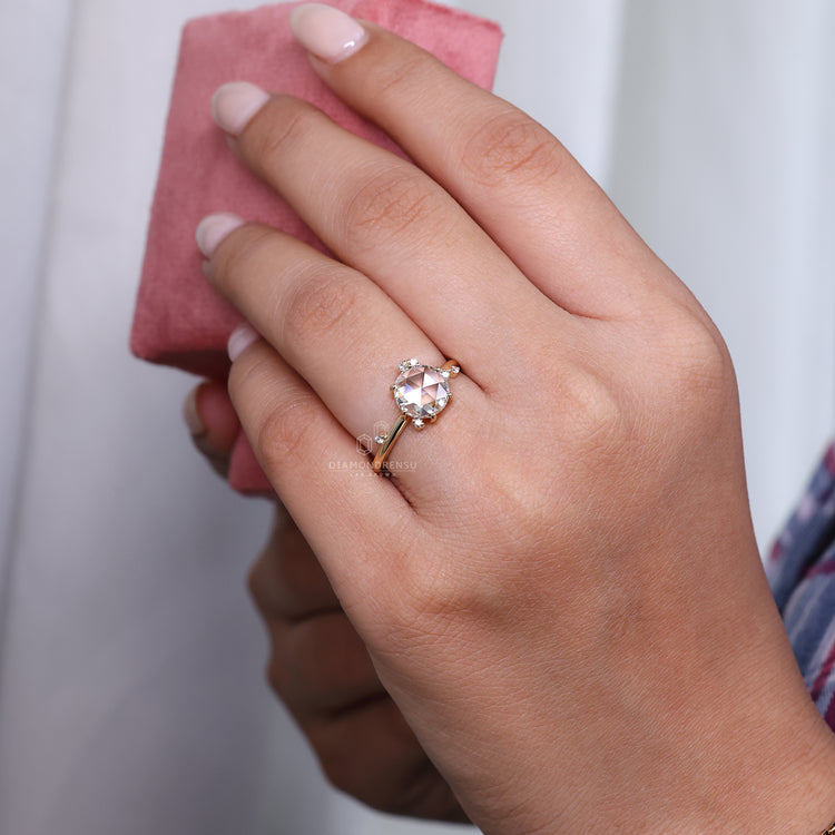 6 prong setting holds the diamond securely in place.