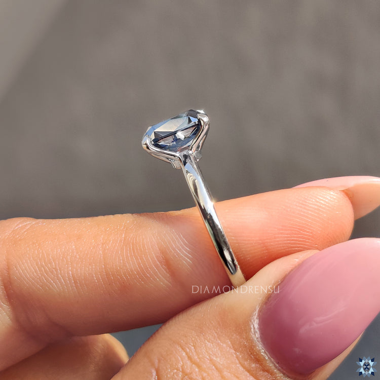 Handmade Ring with Old Mine Cushion Cut Blue Moissanite