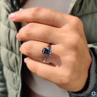 Old Mine Cushion Cut Blue Moissanite Ring with Claw Prongs