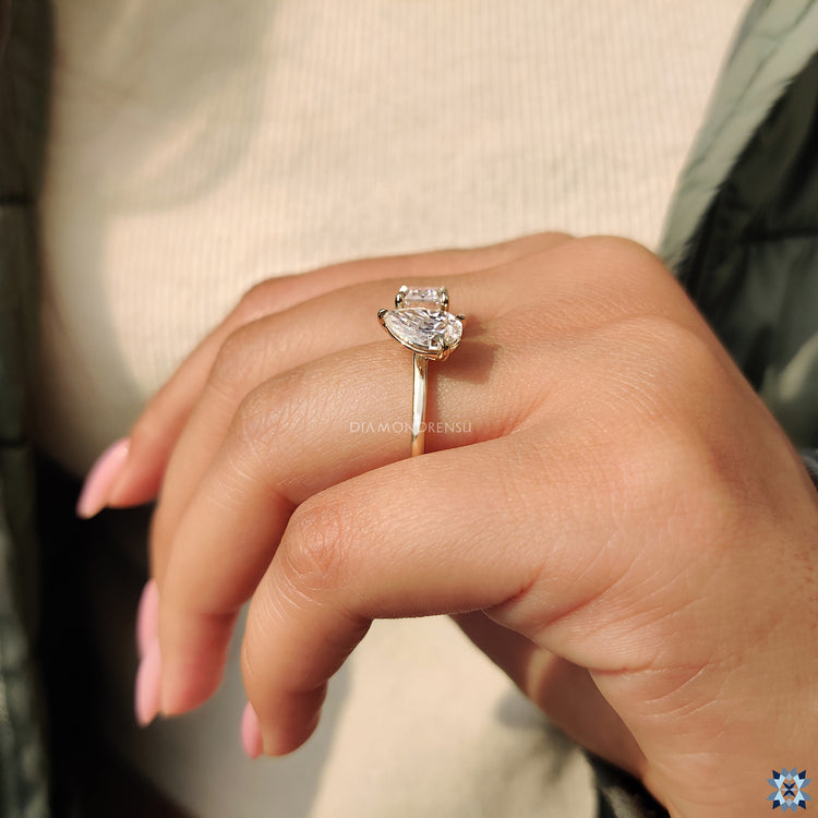 Romantic moissanite ring featuring a 2 stone engagement ring with a timeless appeal.