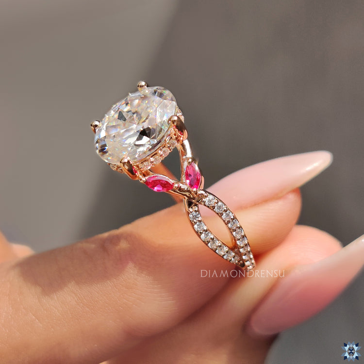 Handmade ring with twisted pave details.