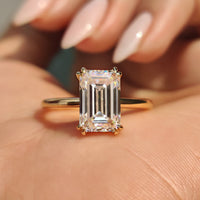 Emerald cut moissanite ring in a classic design