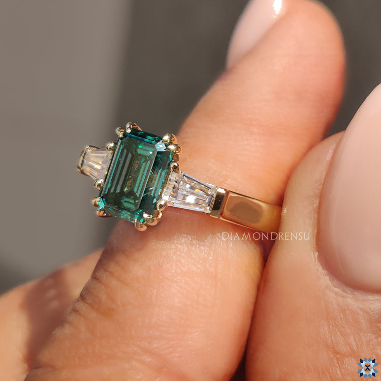 Exquisite Moissanite Engagement Ring with an Emerald Cut Moissanite, radiating sophistication.
