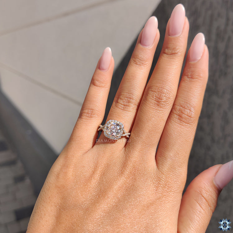 Yellow gold engagement ring with a radiant center stone