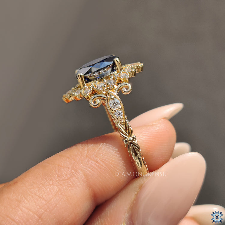 Round Blue Gem adds color and brilliance to the design.