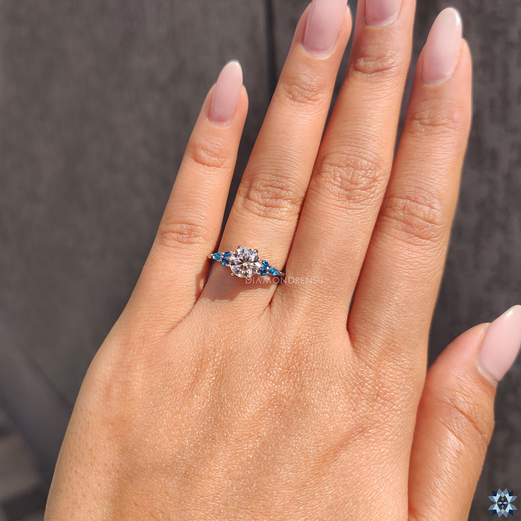 Unique engagement ring side stone engagement ring seven stone ring.