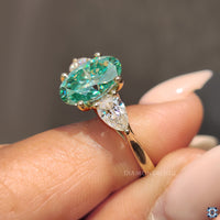 Three stone oval ring round prong handmade jewelry moissanite.