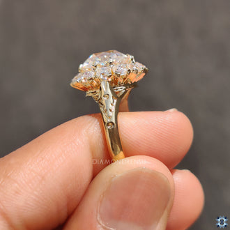 Round cut moissanite ring with brilliant shine.