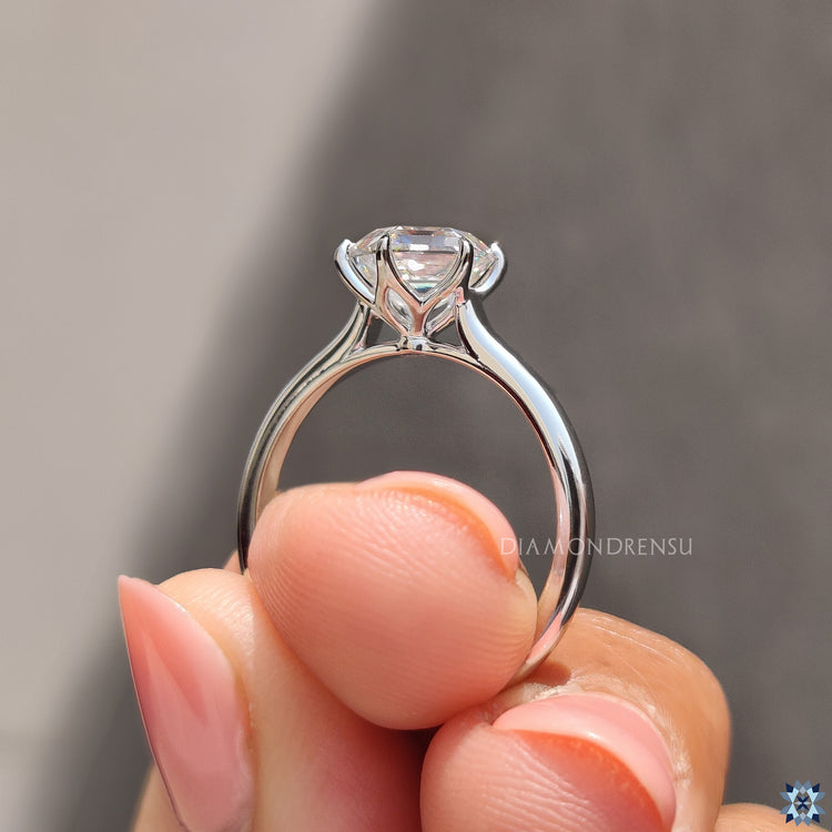 White gold engagement ring with bold hexagon shape