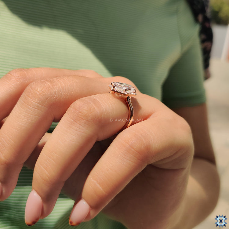 Custom engagement ring with moissanite center.