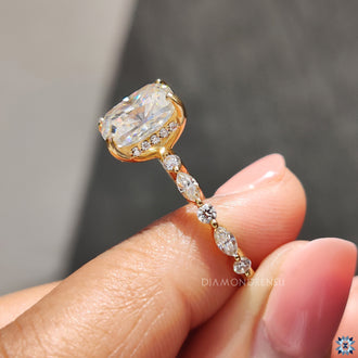 Yellow gold engagement ring with warm, rich tones.