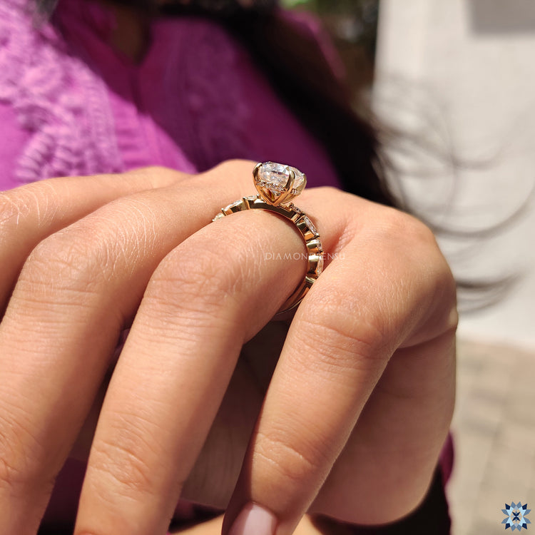 Handmade jewelry featuring moissanite and hidden gems.