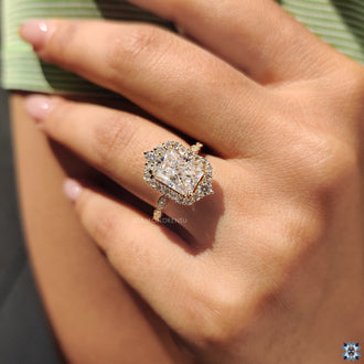 Radiant and round cut moissanite ring for a sophisticated look.