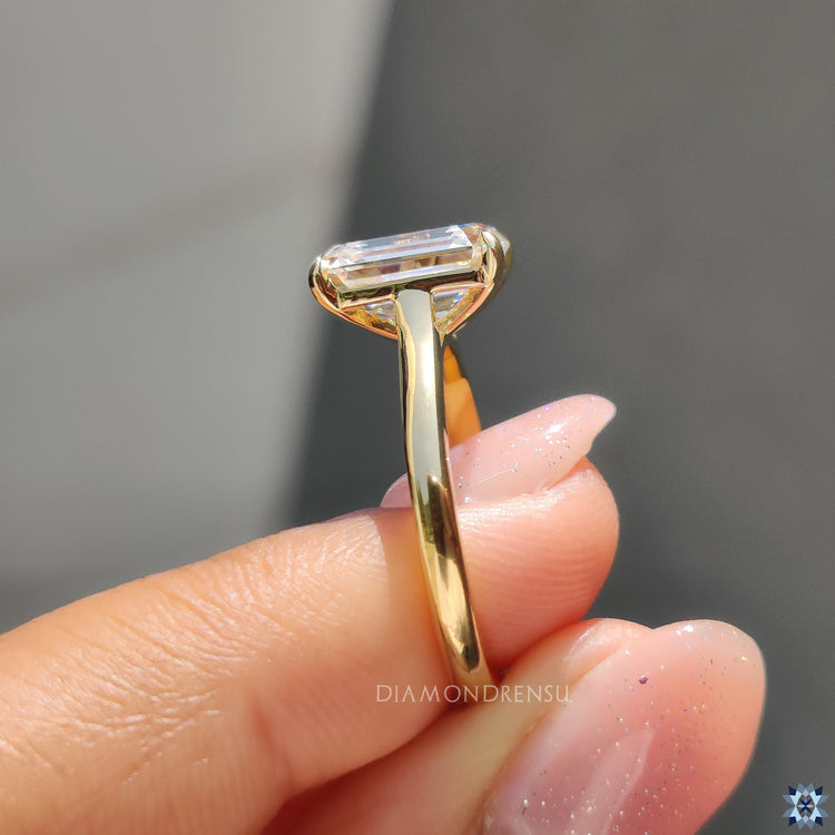 Emerald cut moissanite ring, designed for those who seek a balance of style and sophistication.