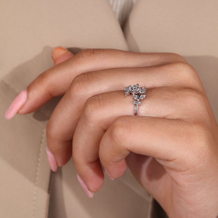 Round And Marquise Diamoand Ring In Bypass Setting