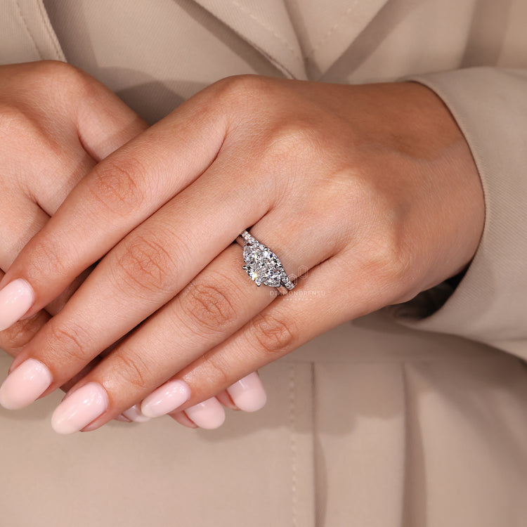 Round diamond wedding band paired with a custom bridal set made with precision by Diamondrensu.