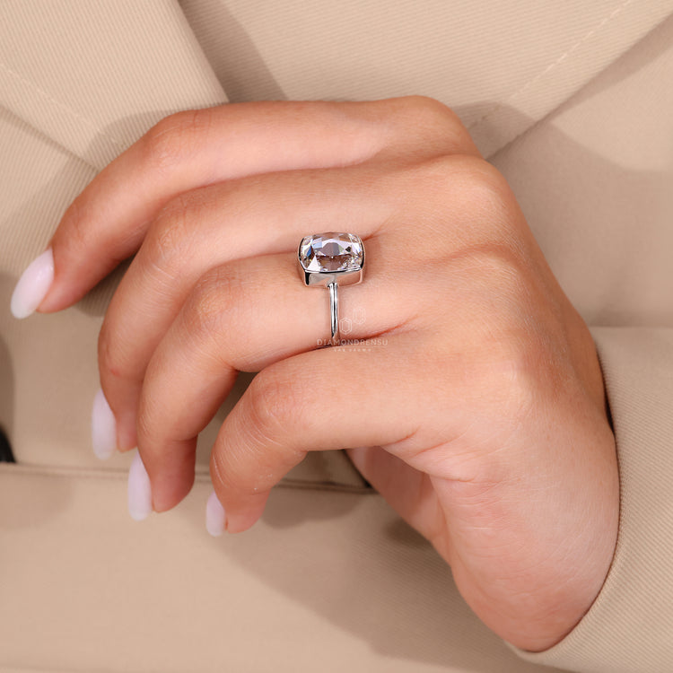 Diamondrensu ring made with a cushion rose cut in solitaire style.