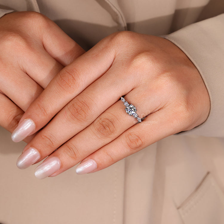 Custom handmade jewelry with five diamond stones.