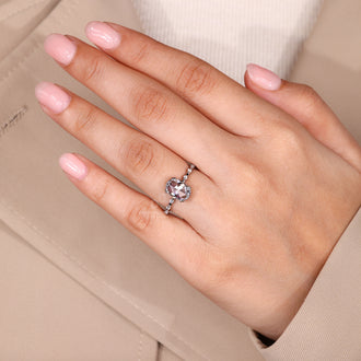 Lab Grown Diamond oval rose cut ring in white gold handmade jewelry.