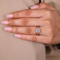 Milgrain Detailed Princess Cut Diamond Ring With Halo Design.