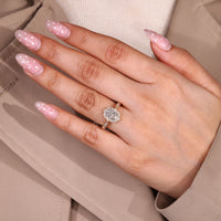 Milgrain Detailed Elongated Cushion Cut Ring With Halo Design.