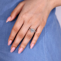 Vintage Inspired Heart Shaped Diamond Ring With Round Pave Band.
