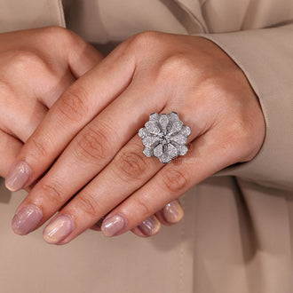 Buy engagement ring with round diamonds and cluster nature inspired design.