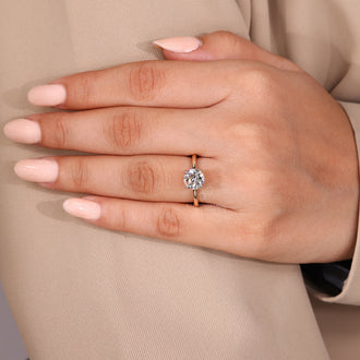 Lab grown round old European cut diamond ring.