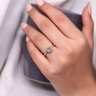 Solitaire diamond ring with four prong setting.