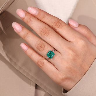 Asscher cut diamond ring with open gallery setting.