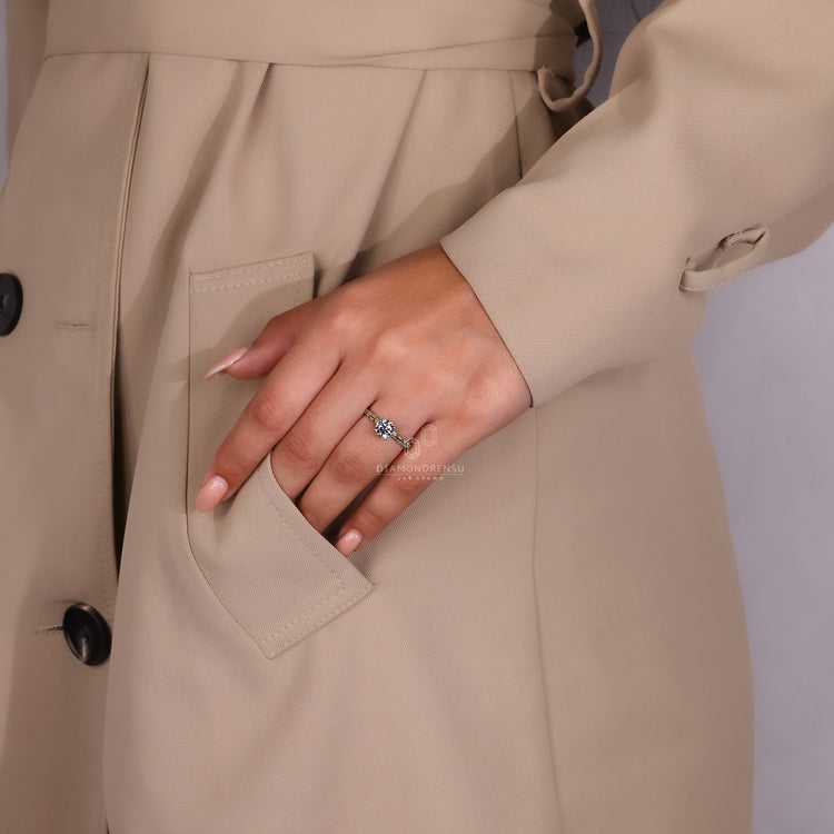 Double Side pave Ring featuring lab-grown diamonds and a four prong setting.