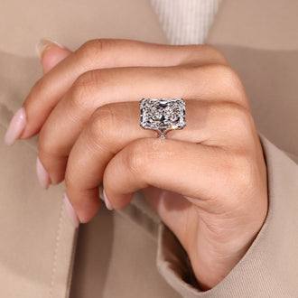 Trellis setting ring with radiant lab grown diamond.