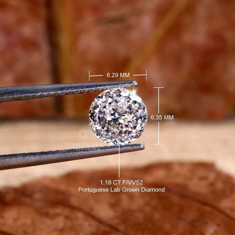Lab Created Portuguese diamond cut, 1.10 carat size.