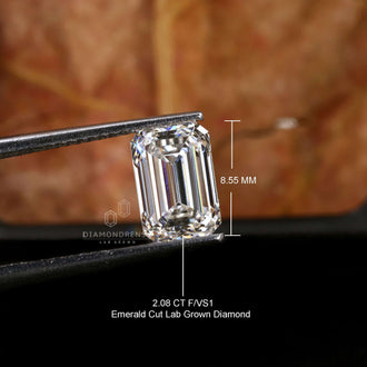 2 carat lab grown emerald cut diamond fits beautifully in solitaire rings.