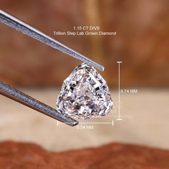 Trillion cut loose diamond with step cut faceting.