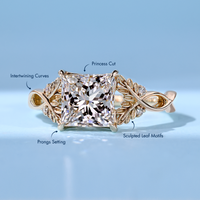 Princess Cut Diamond Ring with Round Side Stones and Twisted Shank