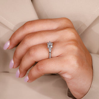 Custom Engagement Ring created with cathedral setting and igi certified Lab Grown Diamond.