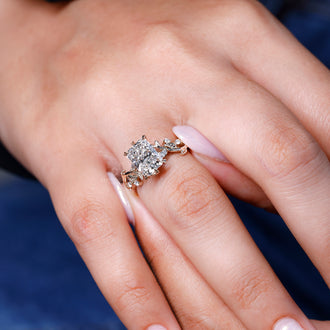 Handmade radiant diamond ring in cluster setting with custom design