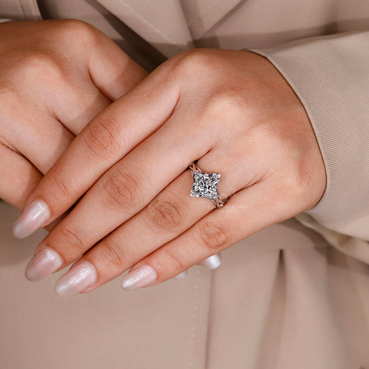 Lab Grown Diamond marquise cut engagement ring with seven stone design.