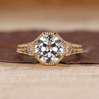 Old European Cut Diamond Ring With Octagon OEC Diamond And Trillion Side Stones.