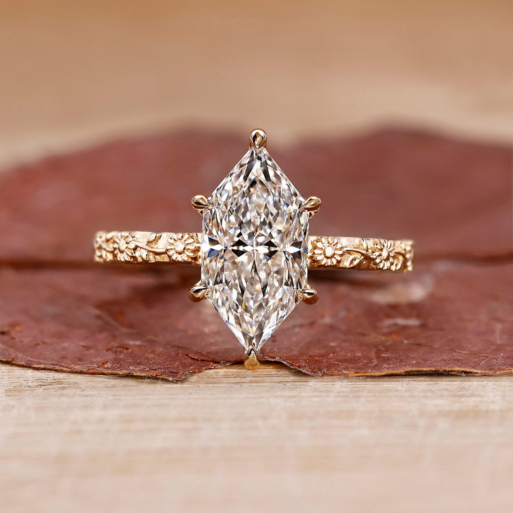 Art deco engagement ring featuring a Dutch marquise diamond, designed with vintage-inspired details.