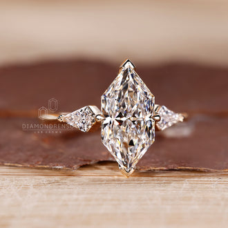 Dutch Marquise Engagement Ring with 2 Kite Cut Side Stone