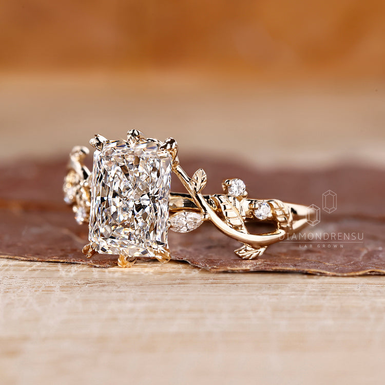 Yellow gold radiant diamond engagement ring featuring lab grown center stone