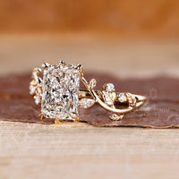 Yellow gold radiant diamond engagement ring featuring lab grown center stone