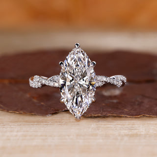 Marquise cut diamond engagement ring in white gold.
