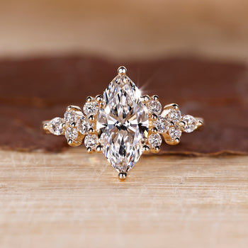Marquise diamond ring with nature-inspired design